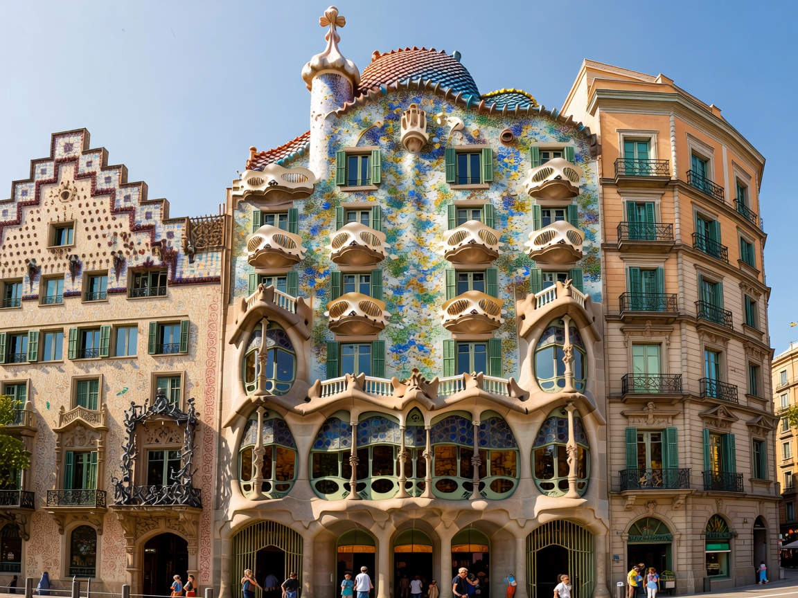 Fachada de Casa Batlló con el trencadís y las formas orgánicas
