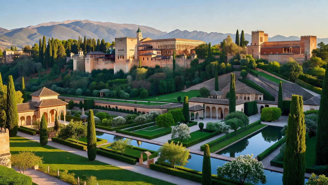 Vista de la Alhambra desde el Albaicín con la Sierra Nevada al fondo
